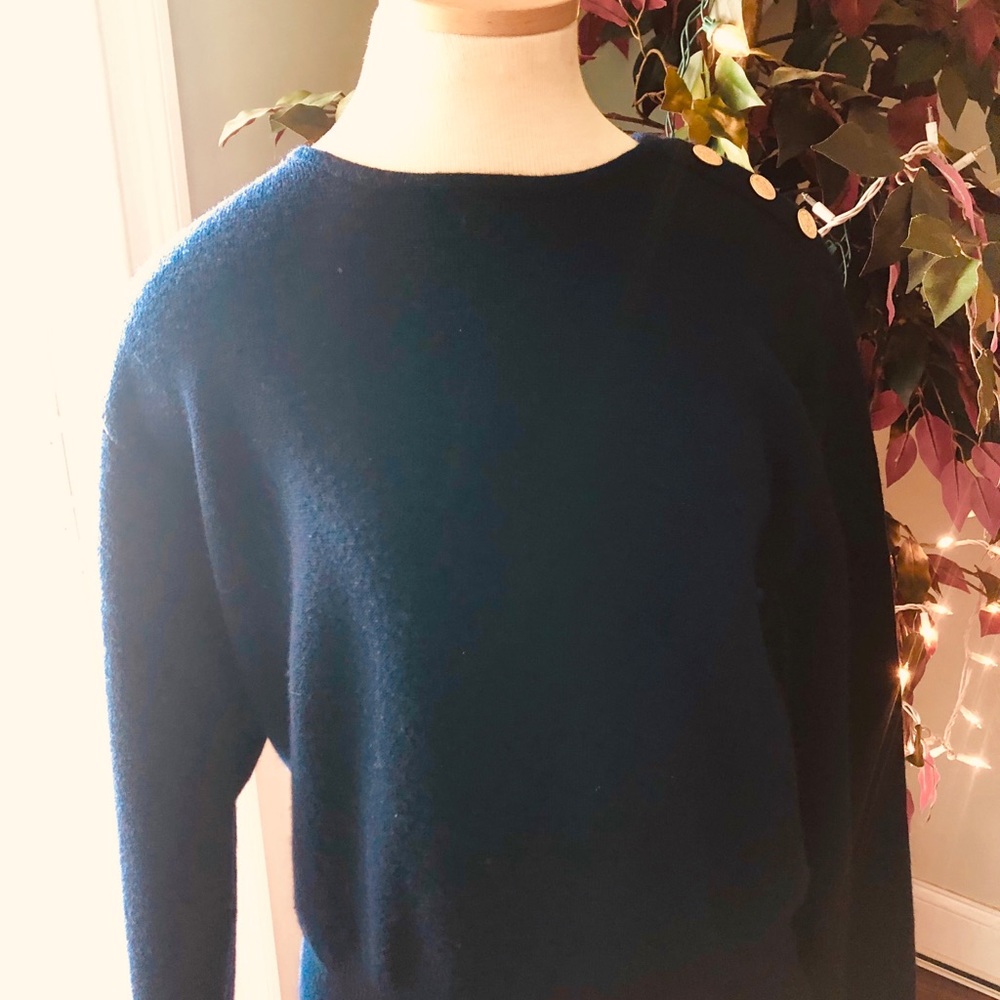 Talbots Navy Blue sweater with gold coin details